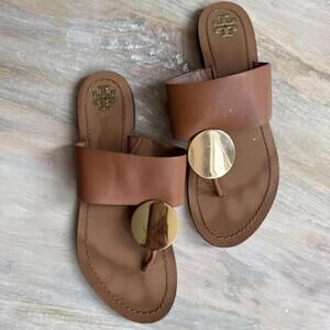 Tory Burch Tan Sandals with Gold Disc